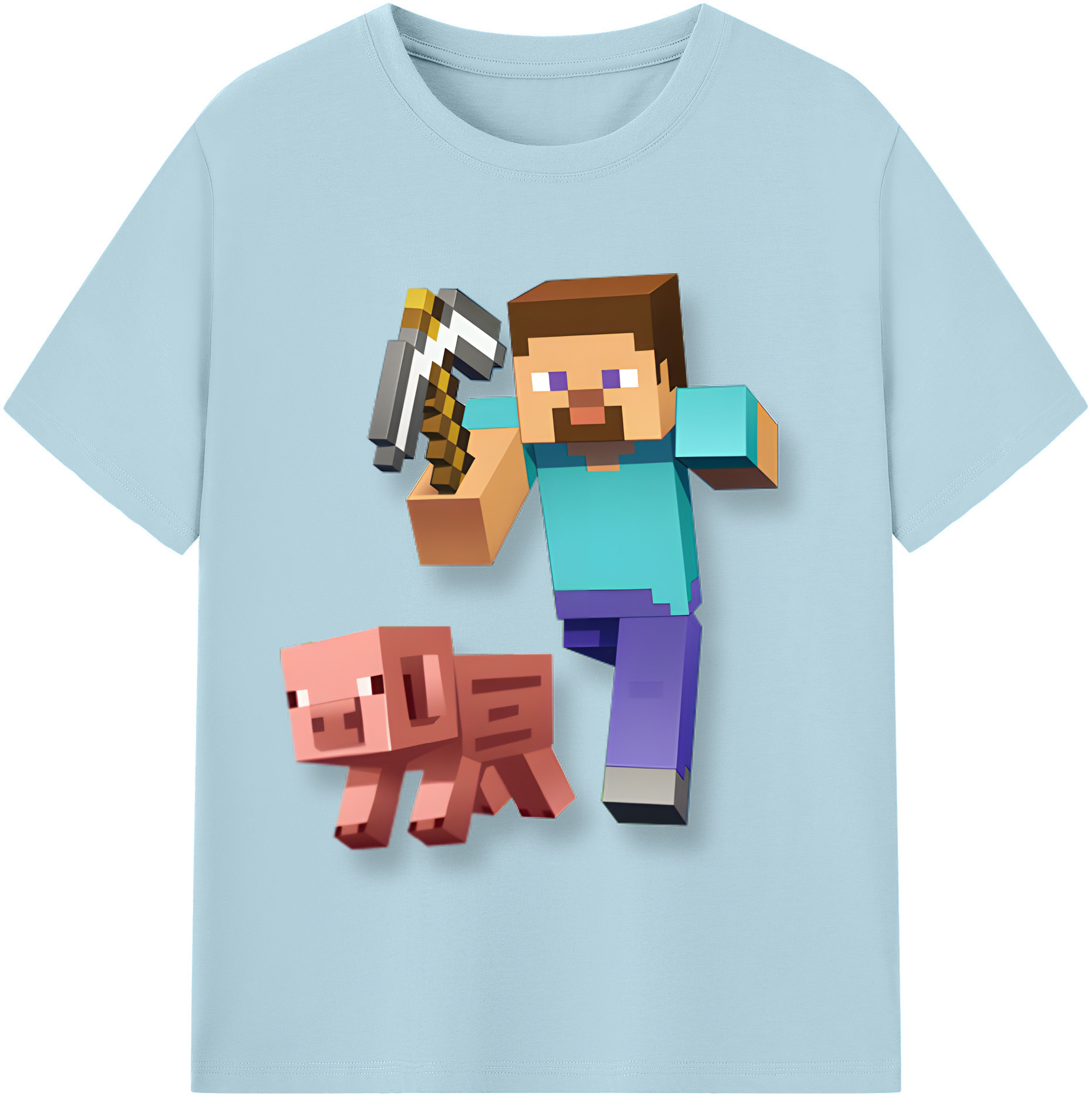 （画像用） マインクラフト ブロックの世界 Minecraft MC Block world 綿100％半袖Tシャツ（フロントプリント）